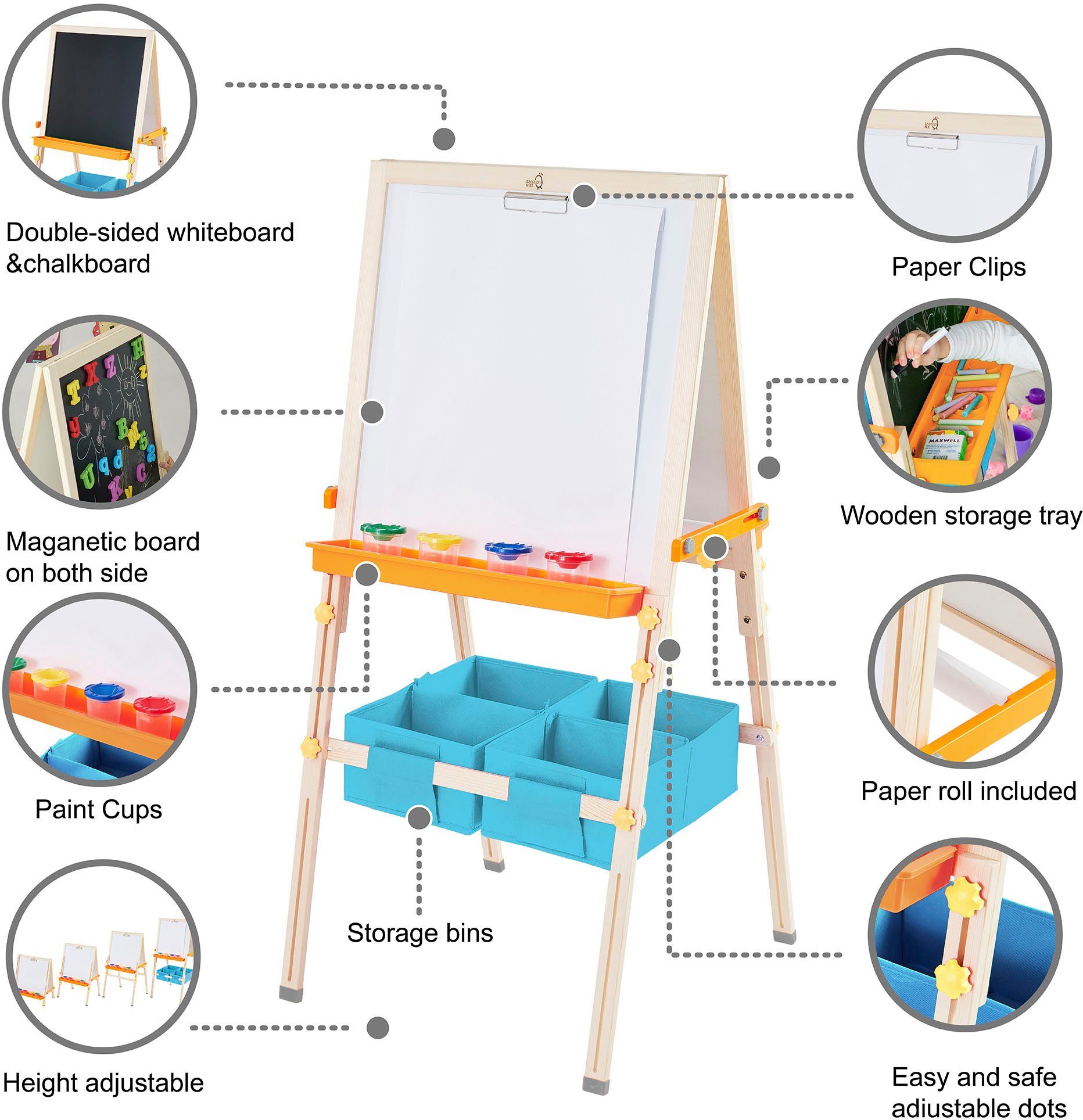 TEAMSON™ KIDS Standtafel Holzspielzeug, Little Artist, zweiseitig, mit weißer Magnetseite