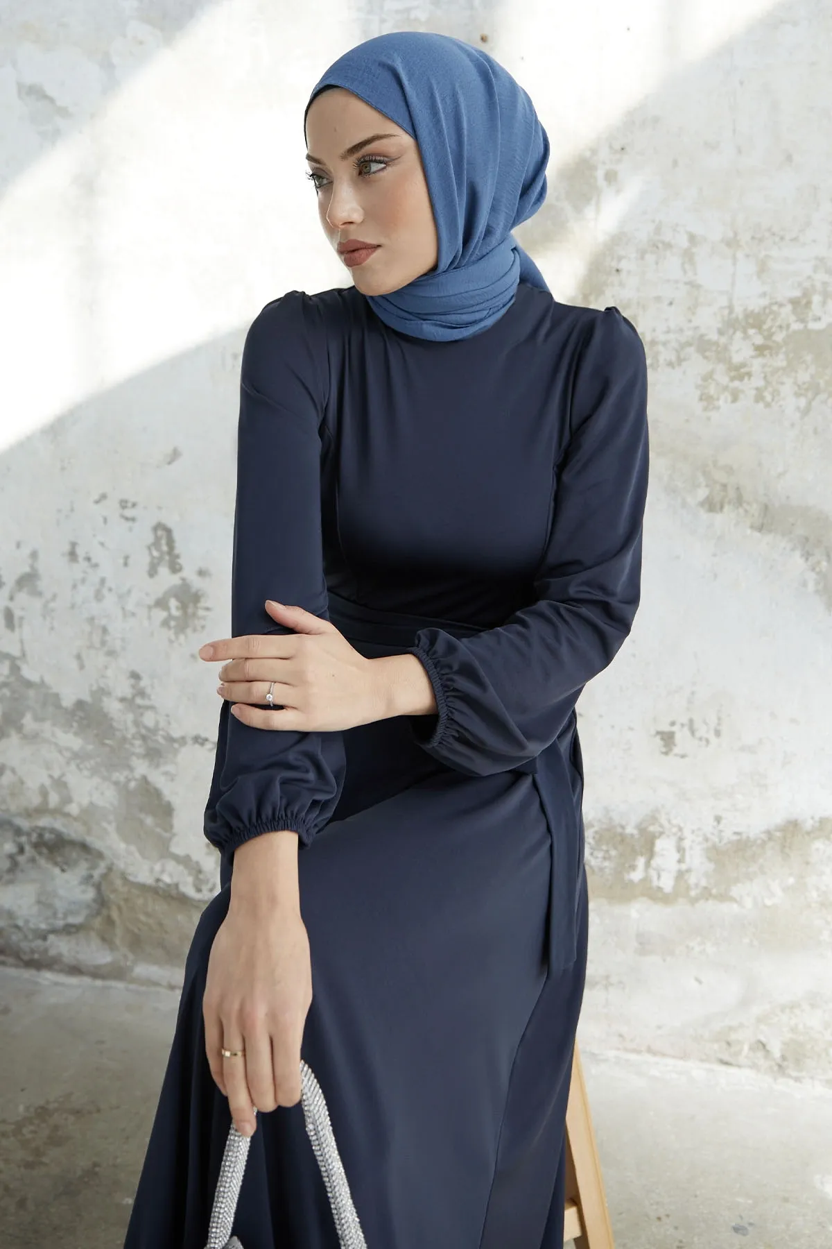 InStyle  Scuba-Kleid mit Gürtel - Marineblau