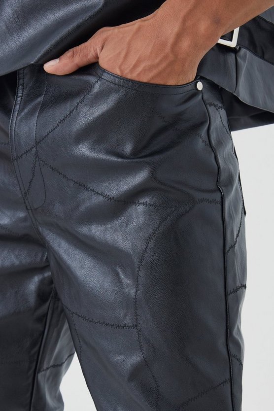 Slim-Fit PU-Hose mit Naht-Detail und Druckknöpfen