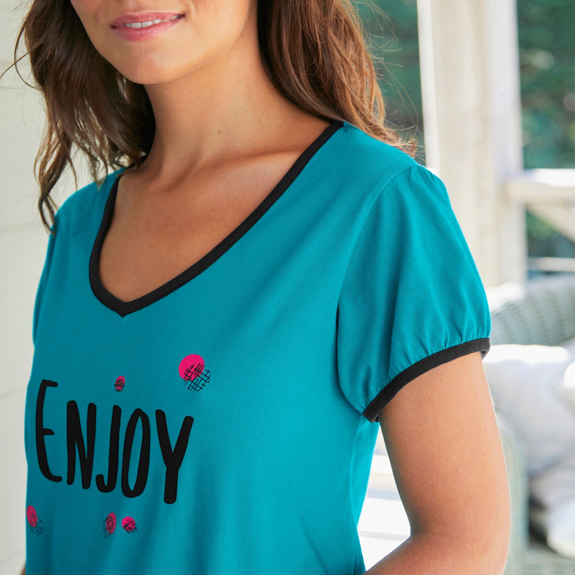 Tee-shirt manches courtes coton uni imprimé placé 