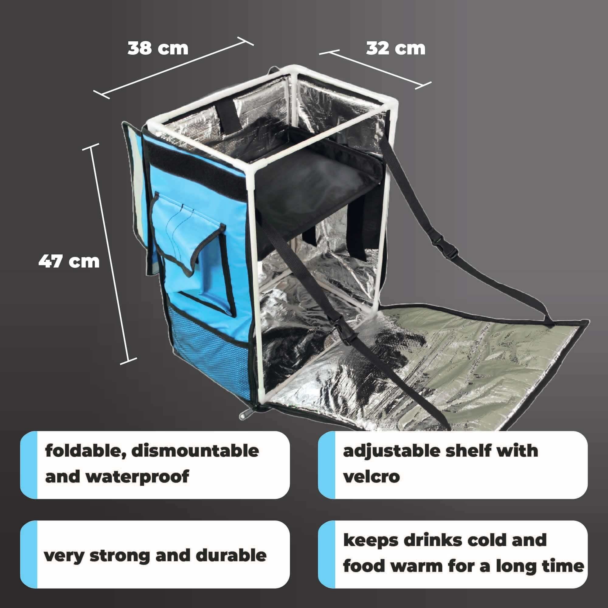 trends4cents Kühlbox isolierte Kühlbox, Rucksack 42 Liter, Klarsichthülle vorne vorhanden, für Werbung, Flyer, etc..