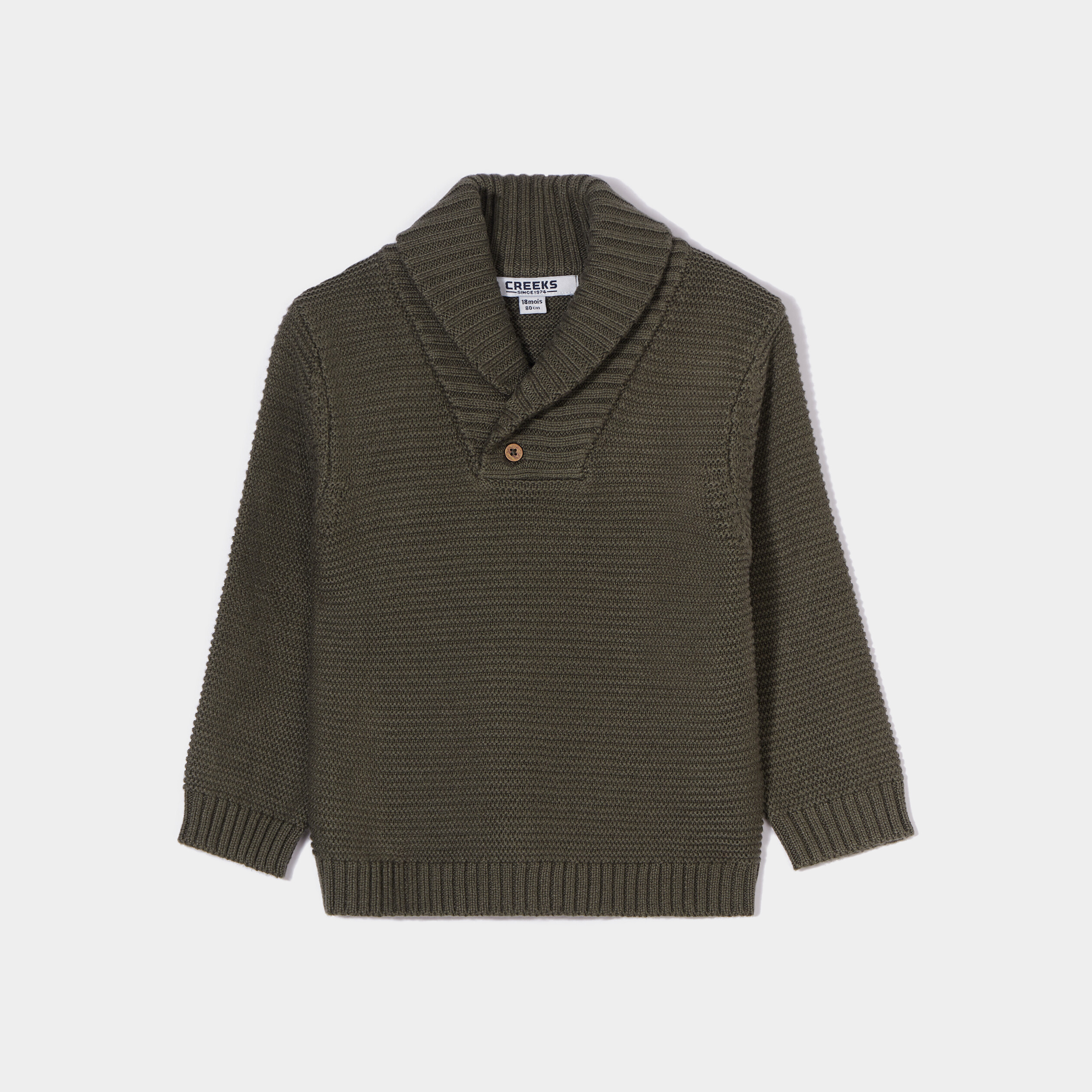 Pull col châle boutonné Creeks vert kaki bébé garçon | La Halle