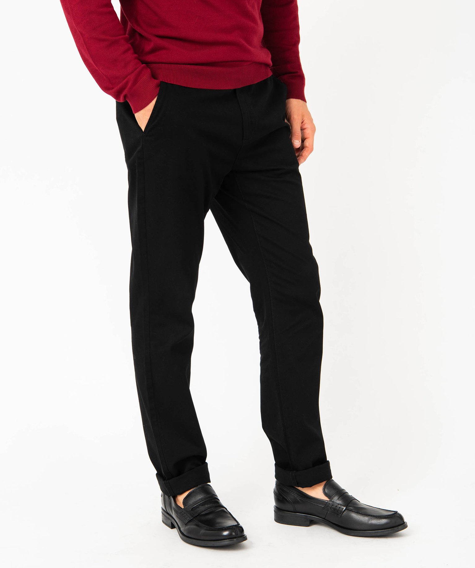 Pantalon chino en coton stretch uni homme noir | GEMO