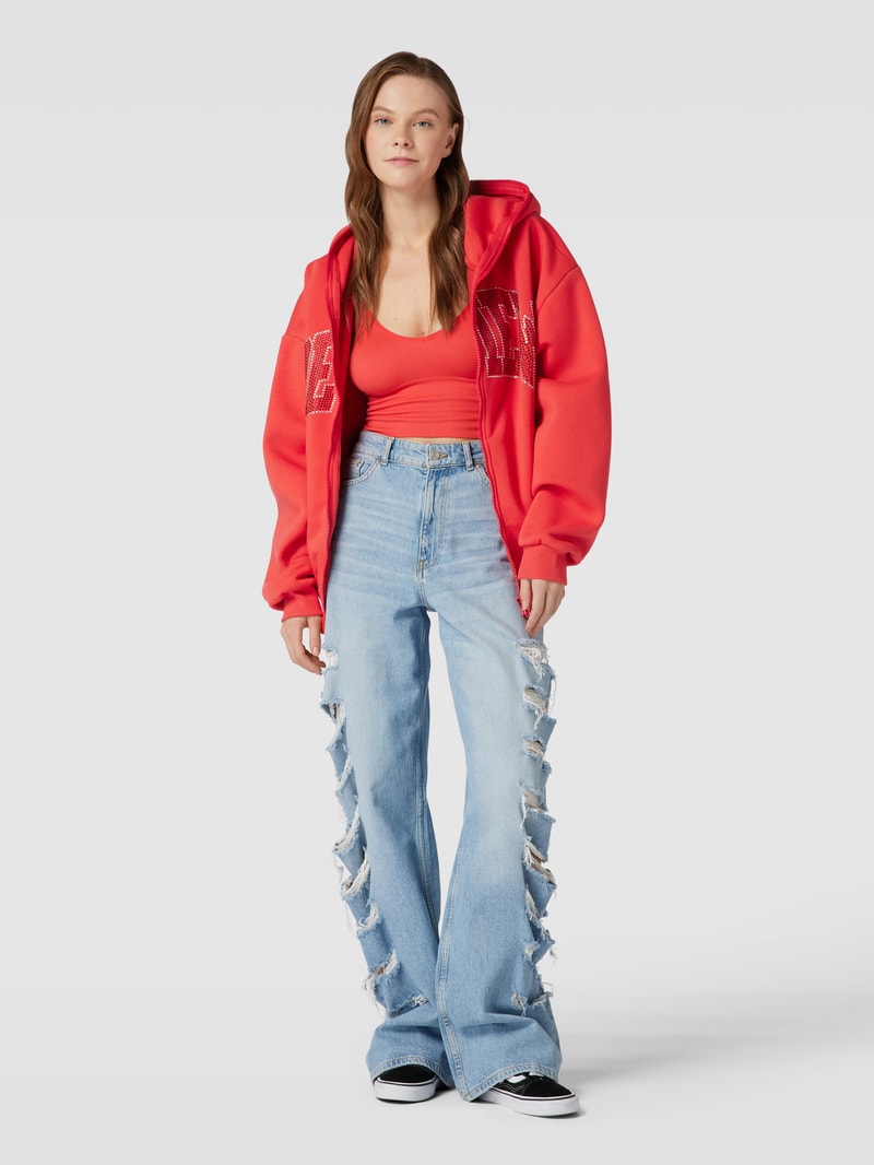 Sweatjacke mit Strasssteinbesatz in hellrot