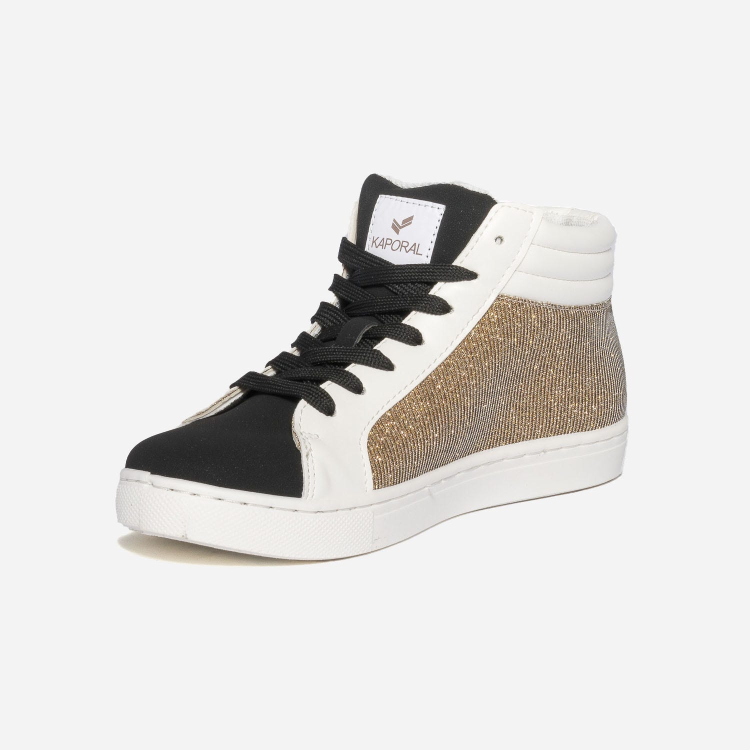Basket KAPORAL noire, blanche et mesh doré