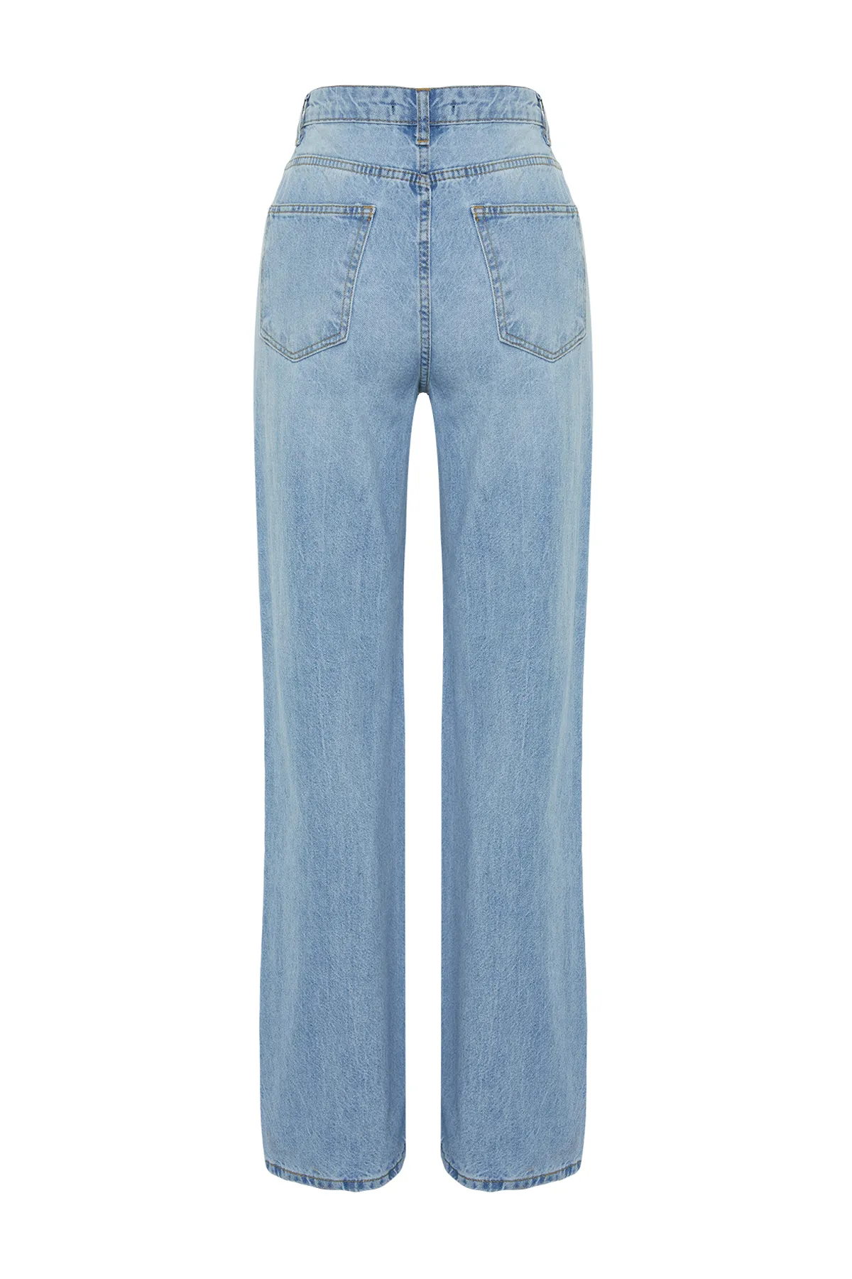 Trendyol Collection  Hellblaue zerrissene Jeans mit hoher Taille und weitem Bein TWOAW23JE00140
