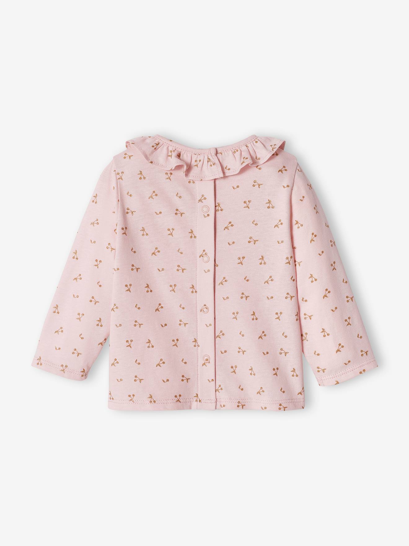 T-shirt col volanté bébé fille personnalisable rose poudré
