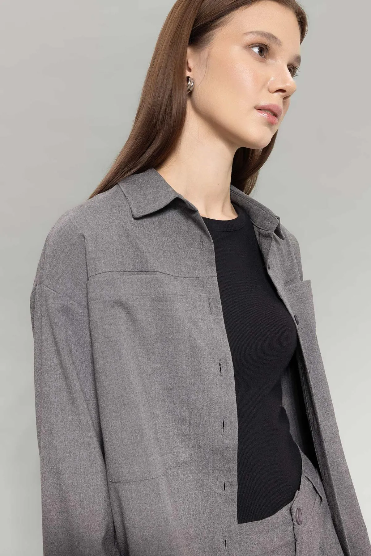 DeFacto  Relax Fit Gabardine Langarmhemd Tunika B0915ax23wn