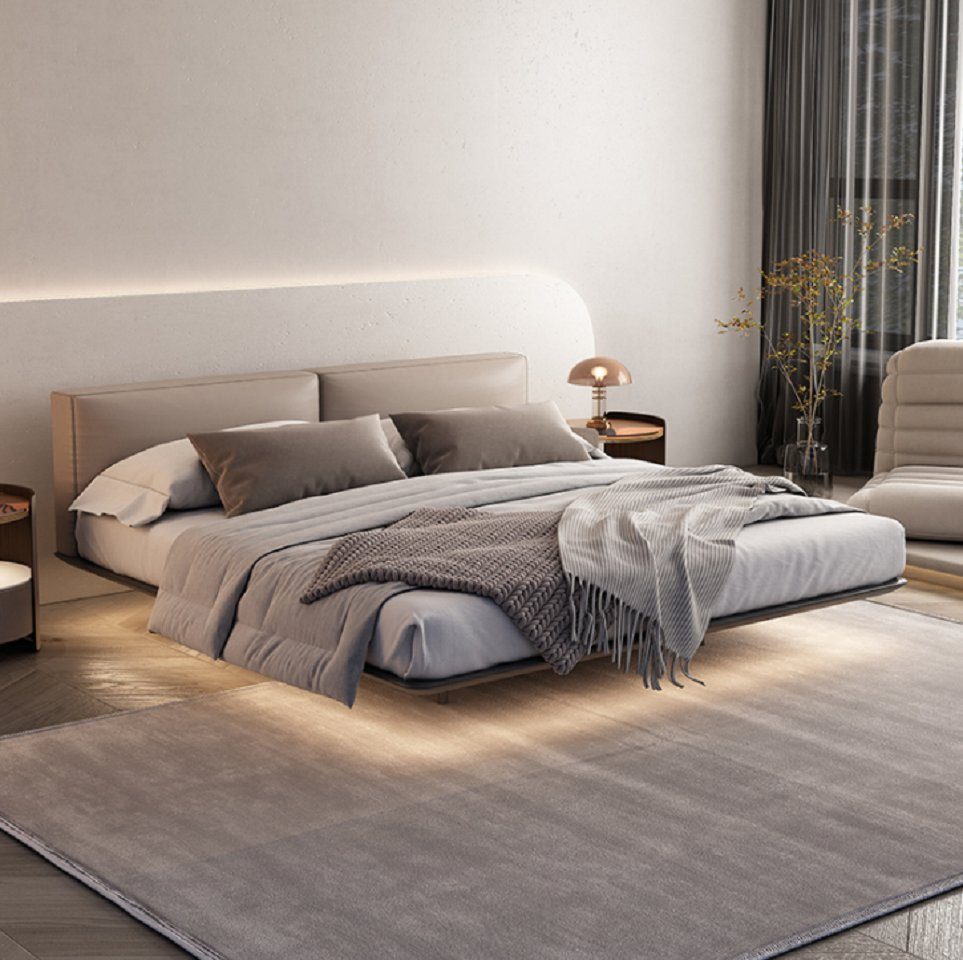 JVmoebel Bett Hellgraues Schlafzimmer Bett Doppelbetten Luxuriöse Betten Holzgestell (1-tlg., Nur Bett), Made in Europa