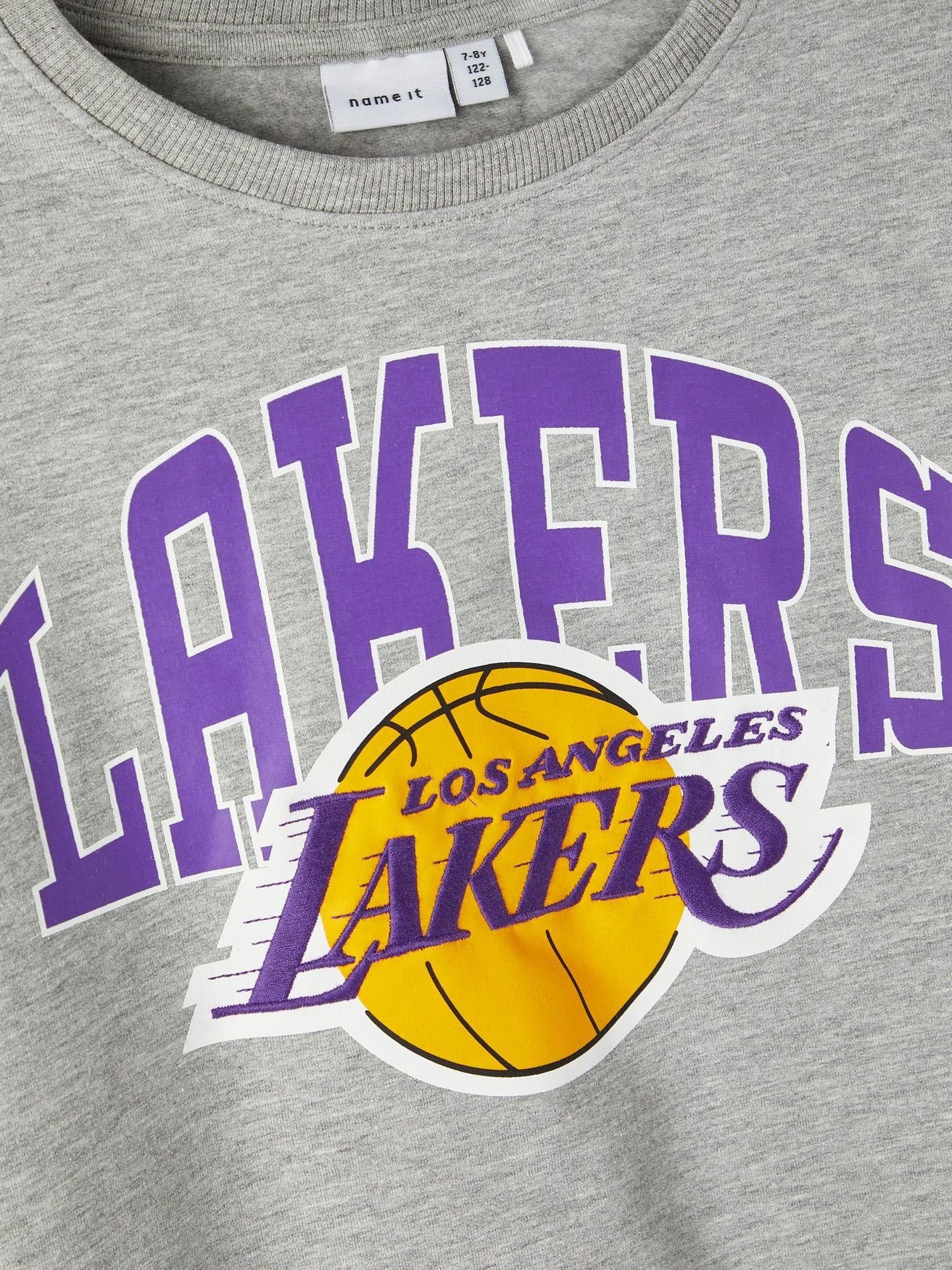 Name It Rundhalspullover Print Sweatshirt NBA Lakers Pullover aus Baumwolle NKMNEVIN 5110 in Grau