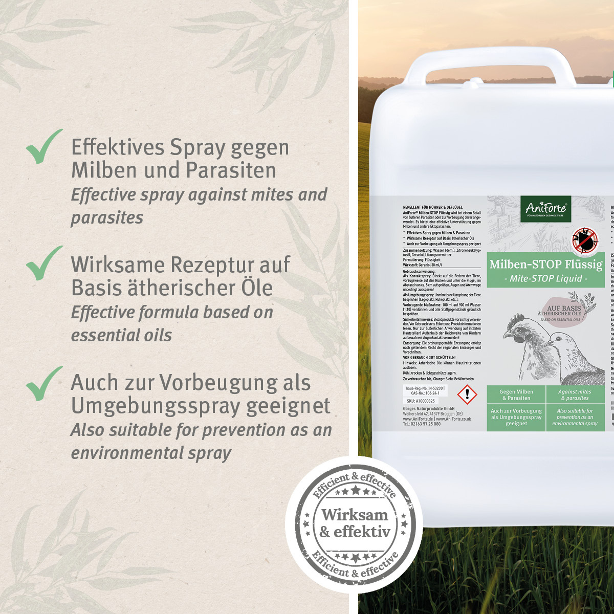 Aniforte Zubehör Aniforte Milben STOP für Hühner & Geflügel 5 Liter