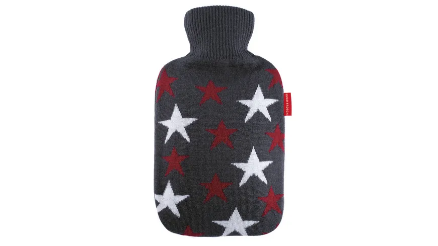 Hugo Frosch Wärmflasche mit Strickbezug Sterne 1,8l grau-bordeaux