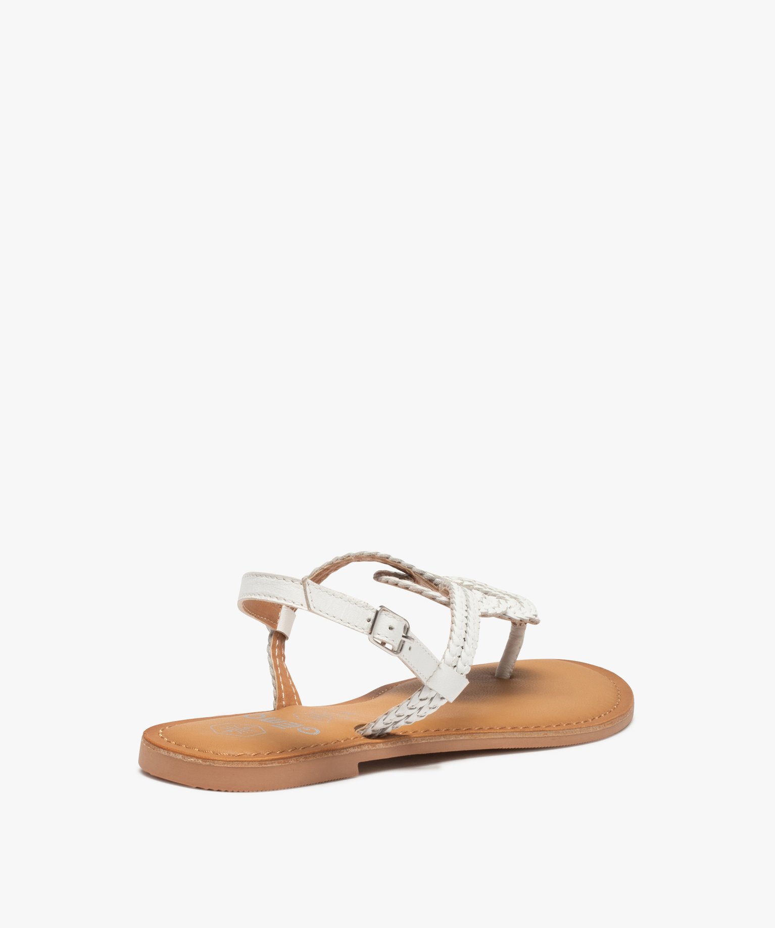 Sandales femme à talon plat et brides entre-doigts tressée... blanc | GEMO