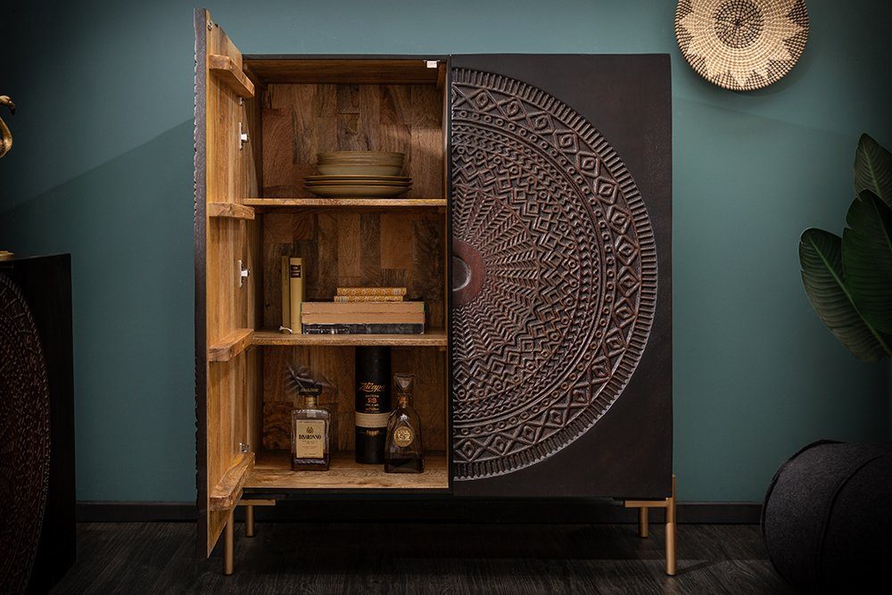 riess-ambiente Highboard MANDALA 120cm schwarz / gold, Massivholz · Schrank · Kommode · Wohnzimmer · Mango · Boho