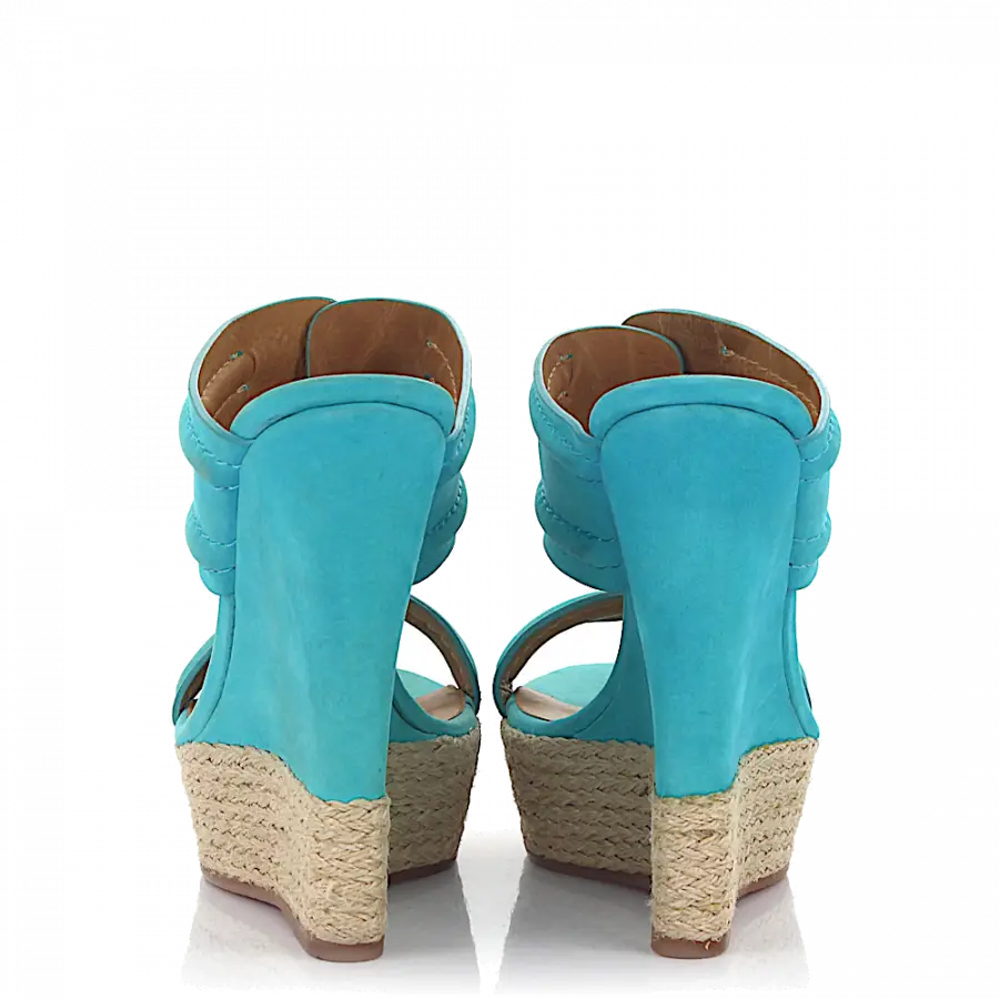 Dsquared2 - Plateausandalen Bast Kalbsleder Nubukleder Zierschnürung türkis - türkis