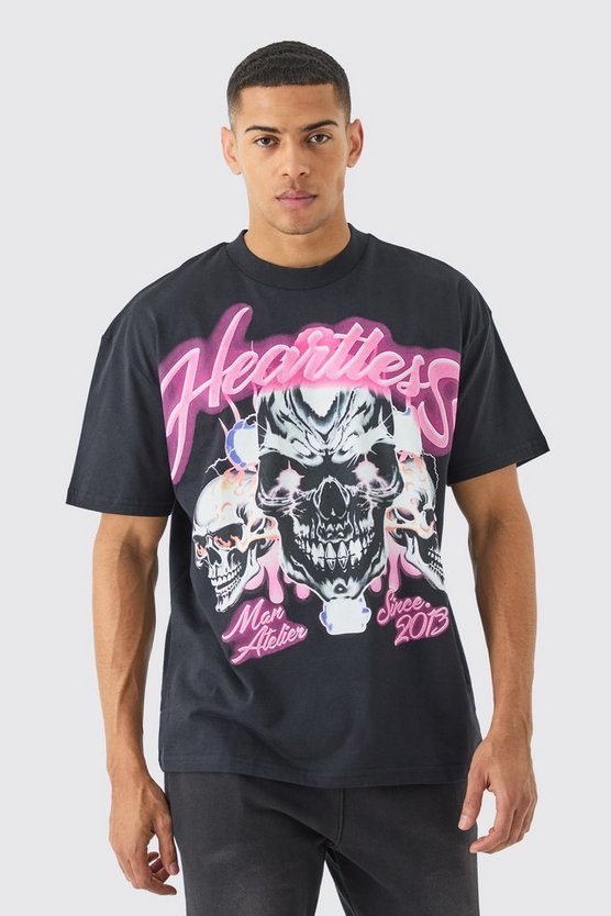 Oversize T-Shirt mit Totenkopf Heartless Print