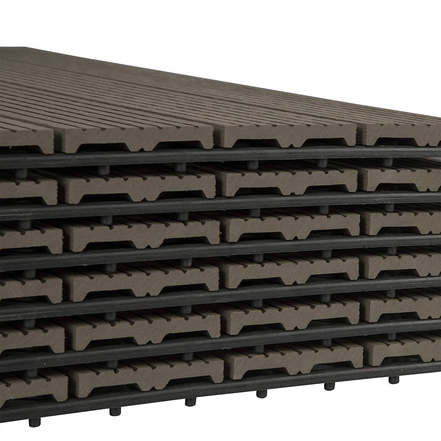 Woltu WPC-Fliesen, 12 St., Terrassendielen Holz-Optik 30x60cm mit klicksystem