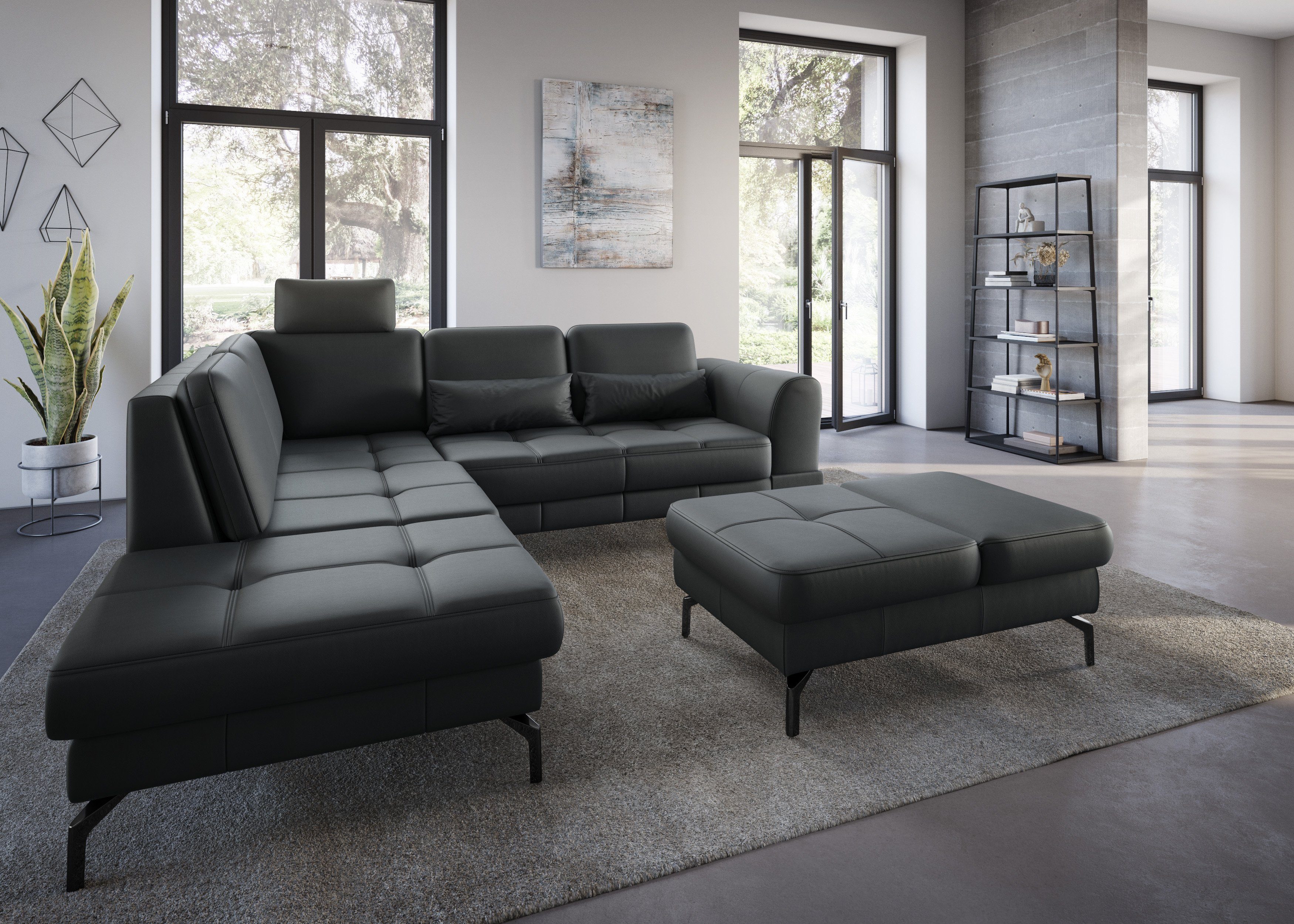 sit&more Ecksofa Bendigo, inklusive Sitztiefenverstellung, Bodenfreiheit 15 cm, in 2 Fußfarben