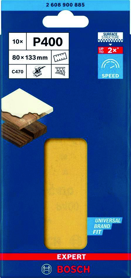 Bosch Blue Accessories 2608900885 Carta abrasiva Expert C470 a 8 fori 80 x 133 mm, K400 10 pezzi