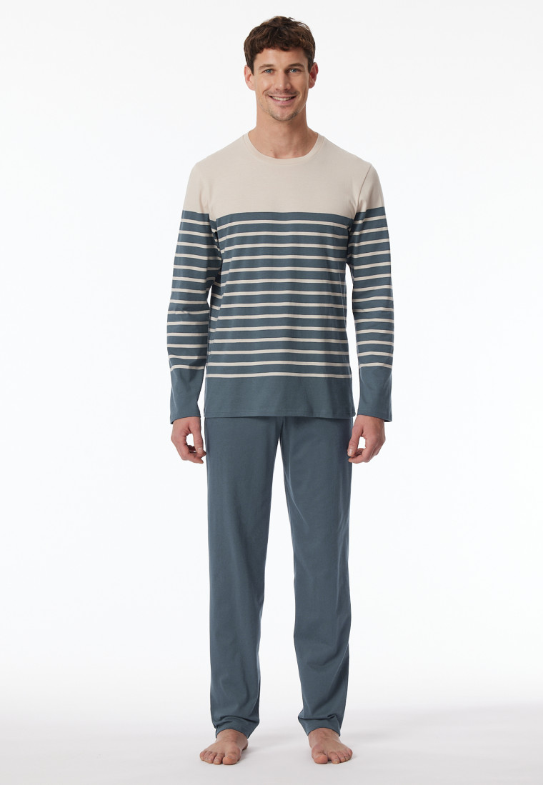 Schlafanzug lang Streifen jeansblau - Casual Nightwear