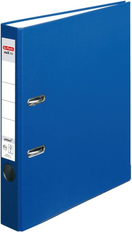 herlitz maX.file protect Ordner DIN A4 50 mm Blau 2 Ringe 5450408 Pappkarton, PP (Polypropylen) Texturiert Hochformat