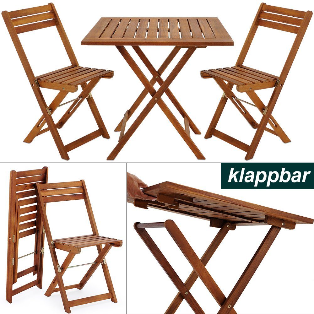 Casaria Balkonset Casaria, 3-Tlg Holz Klappbar Wetterfest 160kg Belastbarkeit Akazie 2 Personen