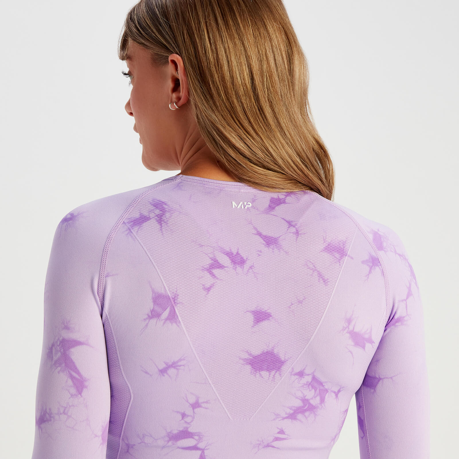 T-shirt court sans coutures à manches longues MP Shape pour femmes – Tie-dye violet