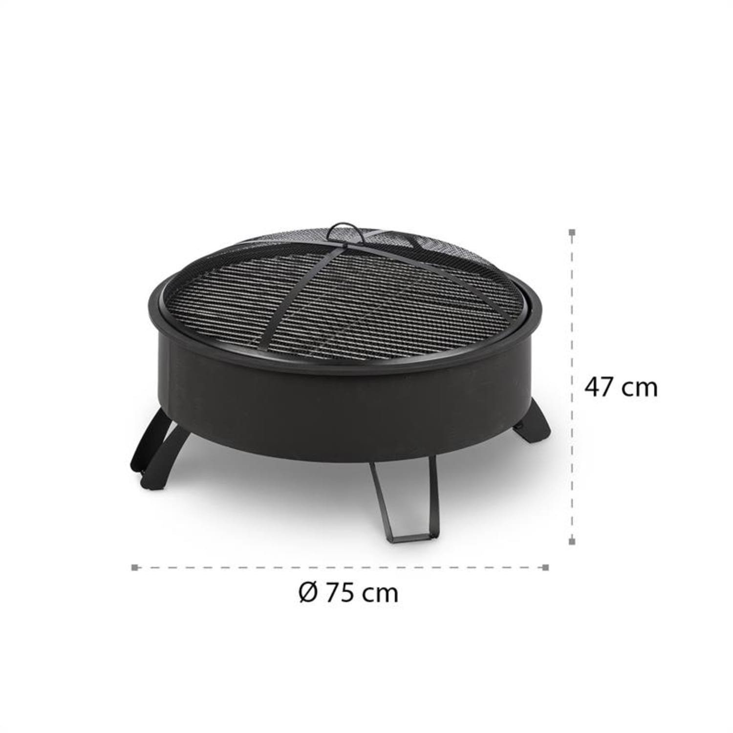 blumfeldt Feuerschale Oreos 2-in-1-Feuerschale Ø75cm Funkenschutz Ø68cm Grill Stahl schwarz, Doppelt praktisch: Feuerschale aus pulverbeschichtetem Stahl mit einem Edelstahl-Grillrost