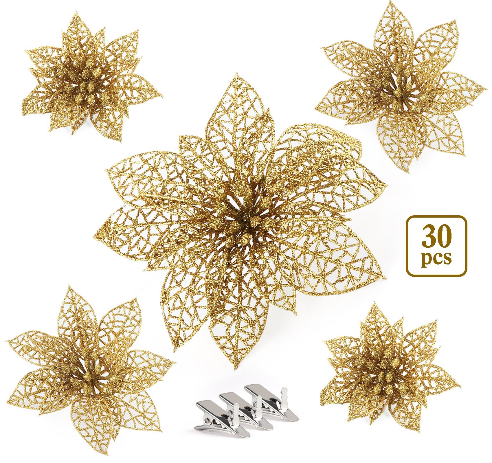 Homewit Christbaumschmuck Weihnachtsblume Weihnachtsbaum Dekoration Weihnachtsbaumschmuck (30-tlg), künstliche Weihnachtsblumen, Kränze, Hochzeits-Ornamente
