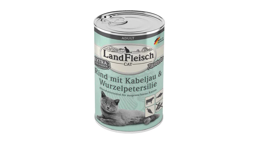 LandFleisch Katzennassfutter Adult Pastete mit Rind mit Kabeljau & Wurzelpetersilie 400 g 400 g