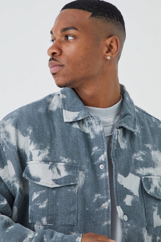 Kastige gebleichte Jacquard Twill Harrington-Jacke