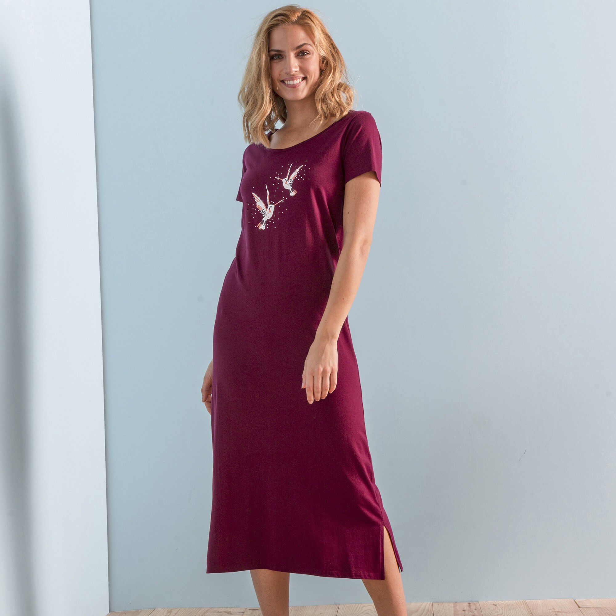 Chemise de nuit longue imprimé «oiseaux»