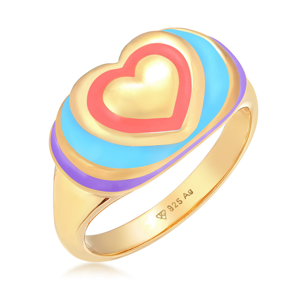 Elli Elli Bague Femme Sceau Coeur Tendance avec Émail Multicolore en Argent Sterling 9 Bague