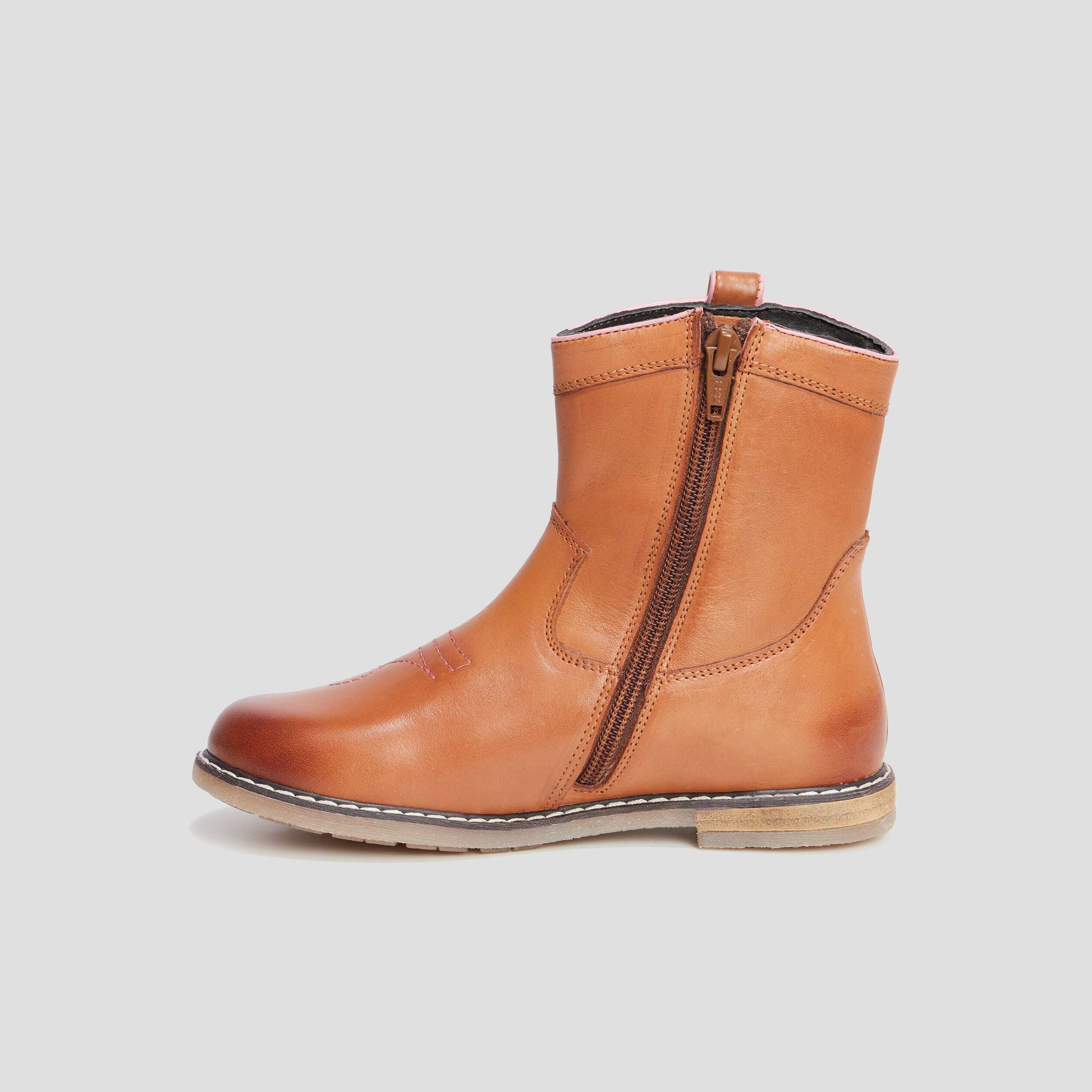 Bottines esprit western en cuir camel fille | La Halle