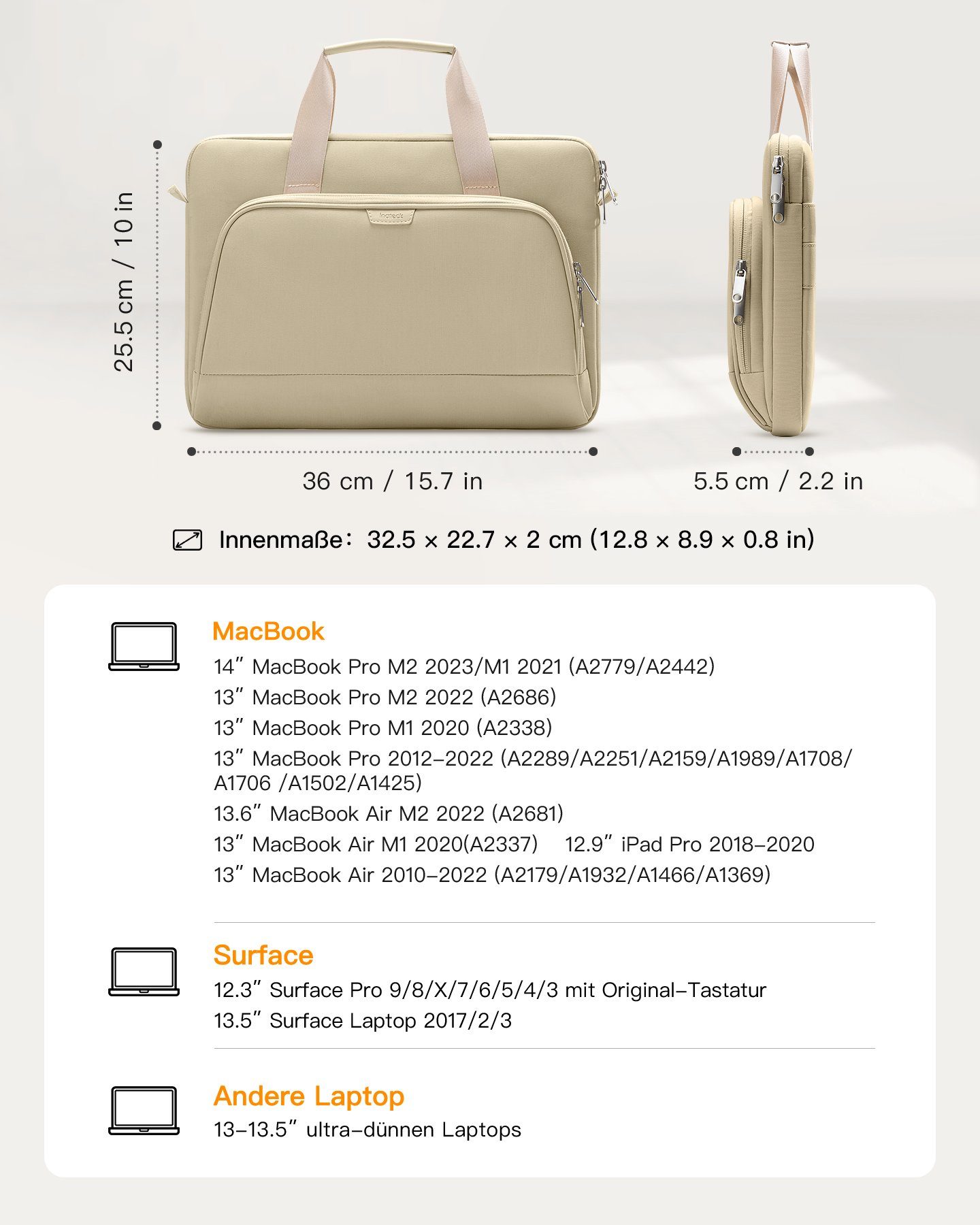 Inateck Laptoptasche Schultertasche Laptop-Hülle kompatibel mit 13-14 Zoll MacBook Pro Air