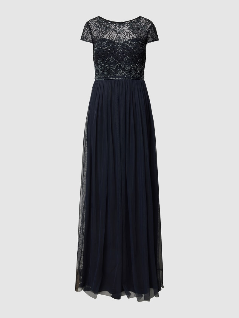 Abendkleid mit Ziersteinbesatz in marineblau meliert