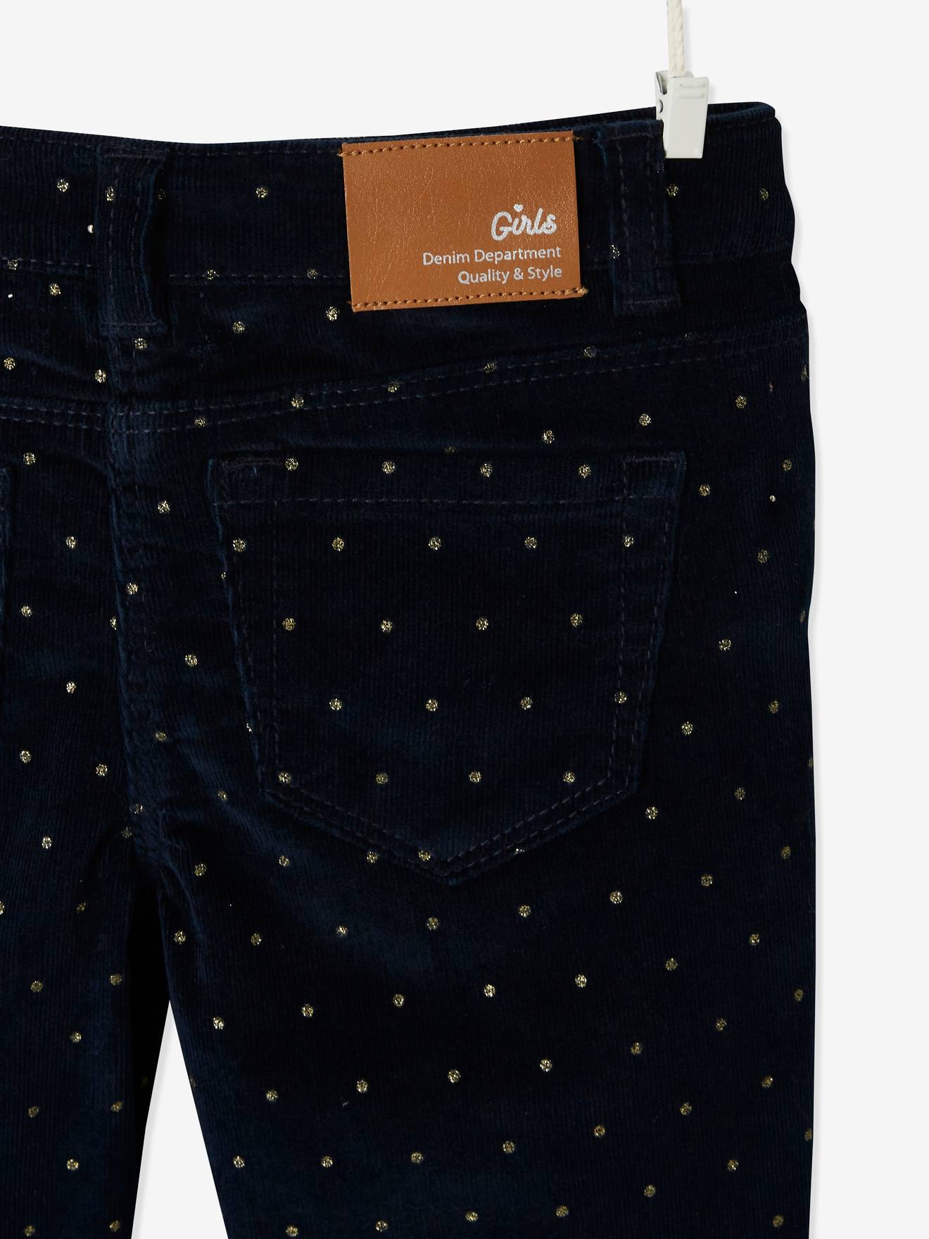 Slim MorphologiK fille en velours à pois irisés tour de hanches médium marine imprimé