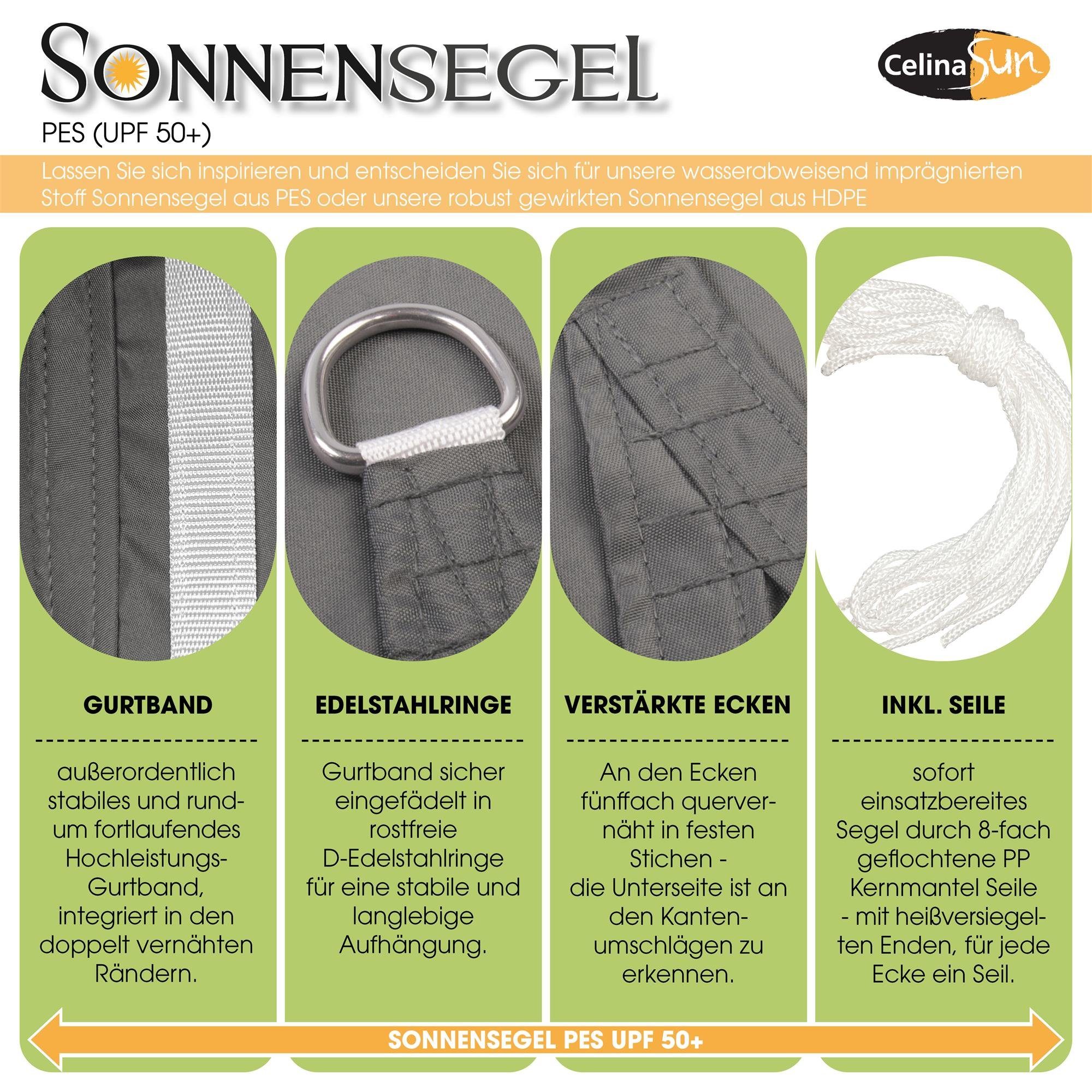 CelinaSun Sonnensegel Premium Tarp UV-Schutz PES UPF 50+ Dreieck 2,5x2,5x3,5m taupe