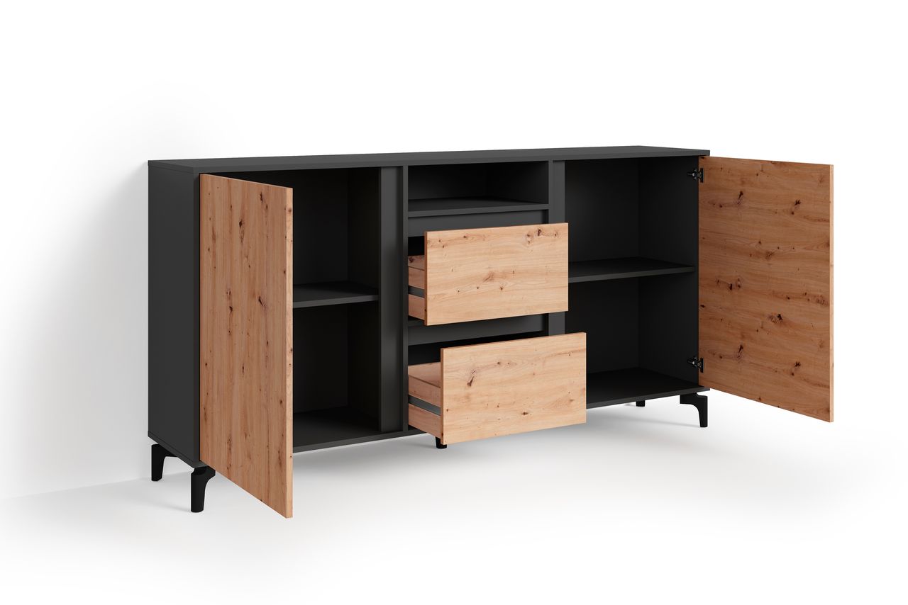 byLiving BLACKWOOD Sideboard, Breite 180 cm, anthrazit, Eiche-Optik