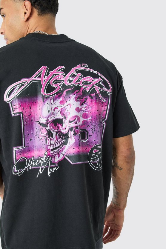 Oversize T-Shirt mit 13 Totenkopf-Print