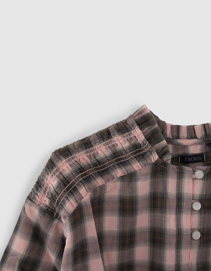 Blouse cropped rose et kaki à carreaux fille