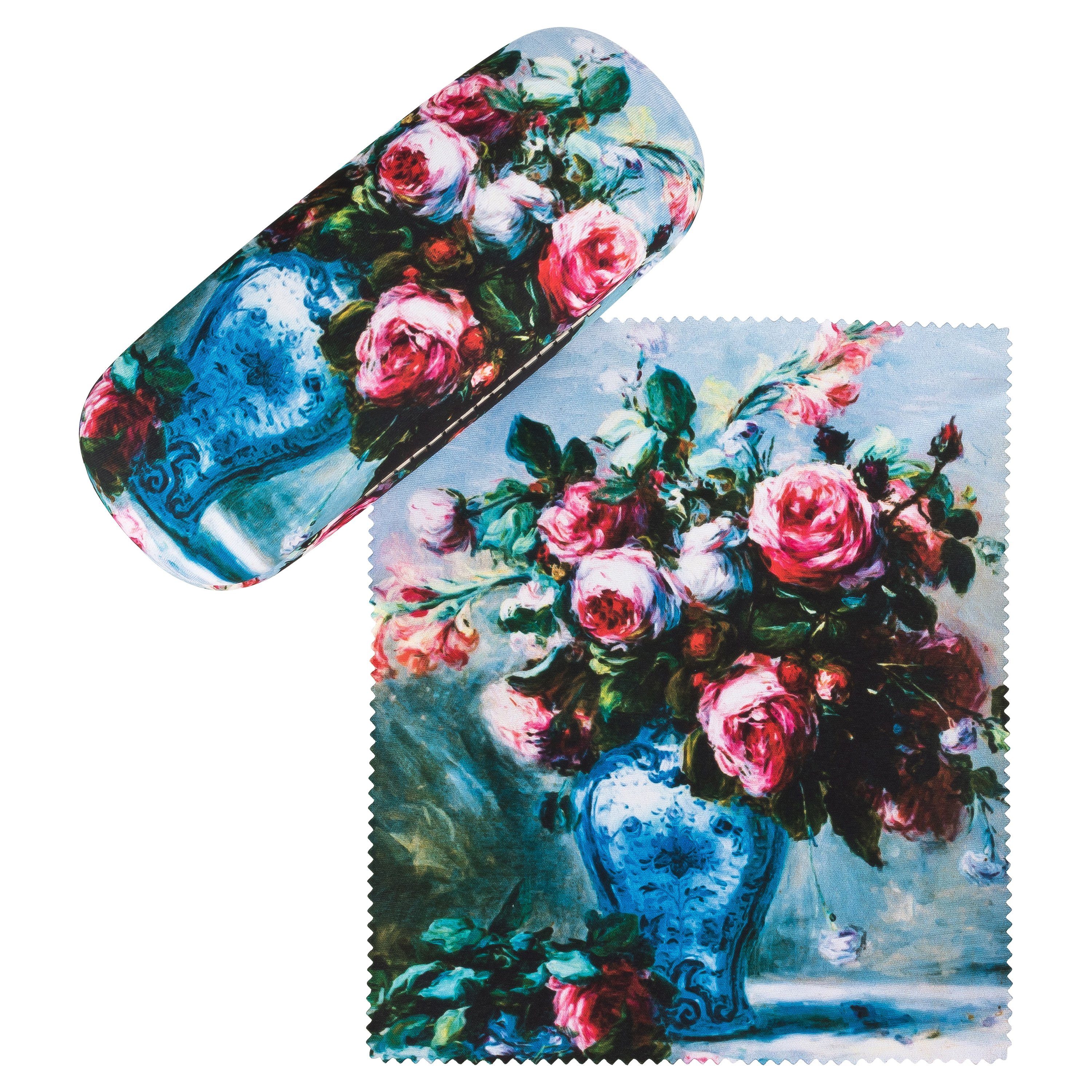 von Lilienfeld Brillenetui Brillenetui Pierre-Auguste Renoir Vase mit Rosen Kunst Motiv Blumen, stabiles mit Mikrofaser bezogenes Hardcase