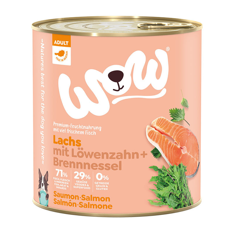 WOW Hundenassfutter WOW Adult 6x800g Lachs mit Löwenzahn