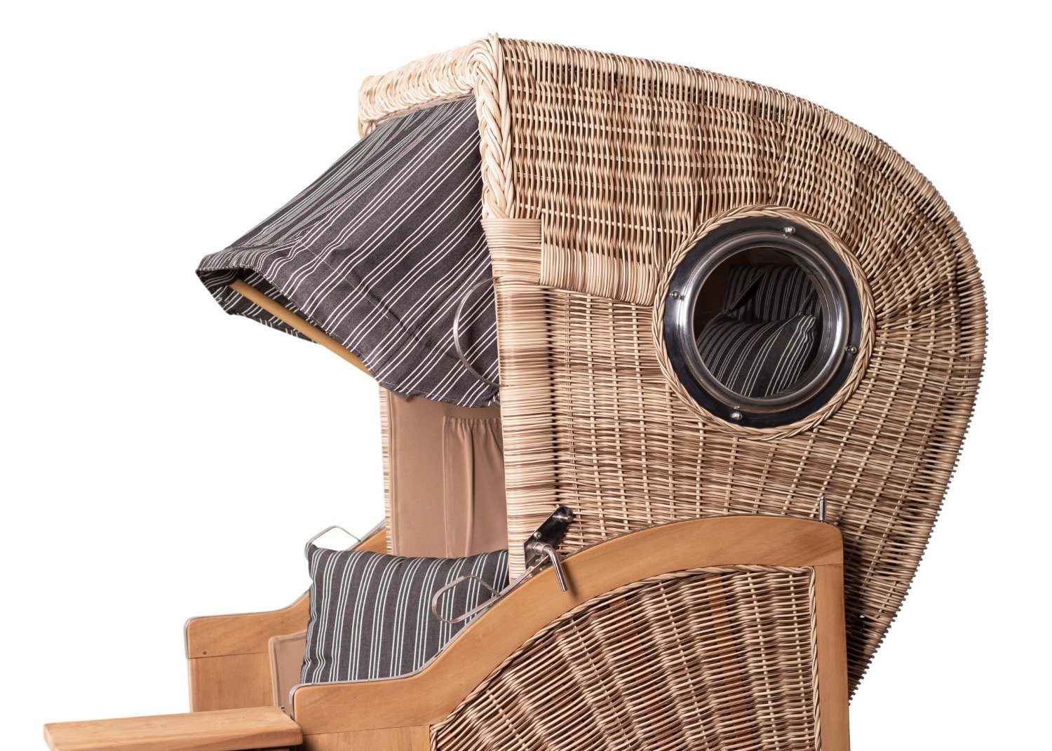bene living Strandkorb Ammersee 1-Sitzer Teak - PE shell - Modell 500, BxTxH: 96x80x165 cm, Volllieger ca. 175 Grad, Ostsee-Strandkorb, inkl. Liftersystem und Bullaugen