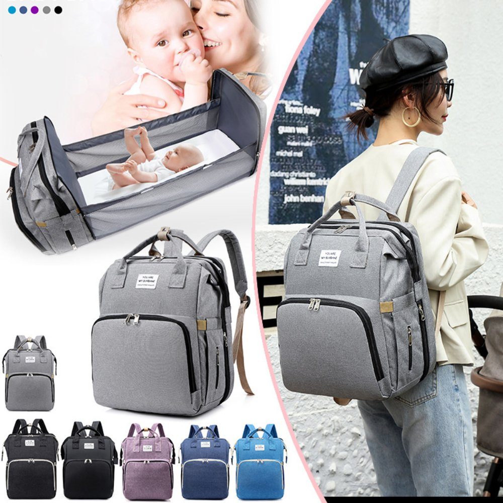 Blusmart Wickeltasche Wickelrucksack Babytasche mit Kinderbett (3D atmungsaktive gepolsterte Rückseite und Schultergurte, kann die Tasche am Kinderwagen angehängt werden), Baby Wickelrucksack, Großer Stauraum