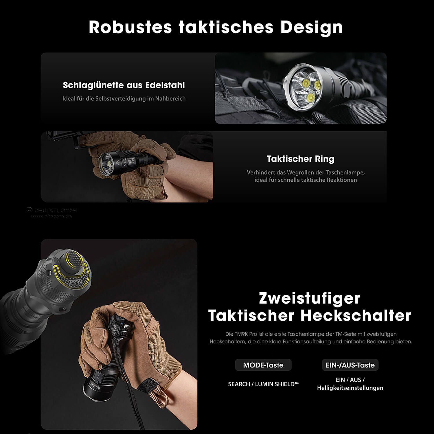 Tactical LED Taschenlampe TM9K Pro - 9900 Lumen