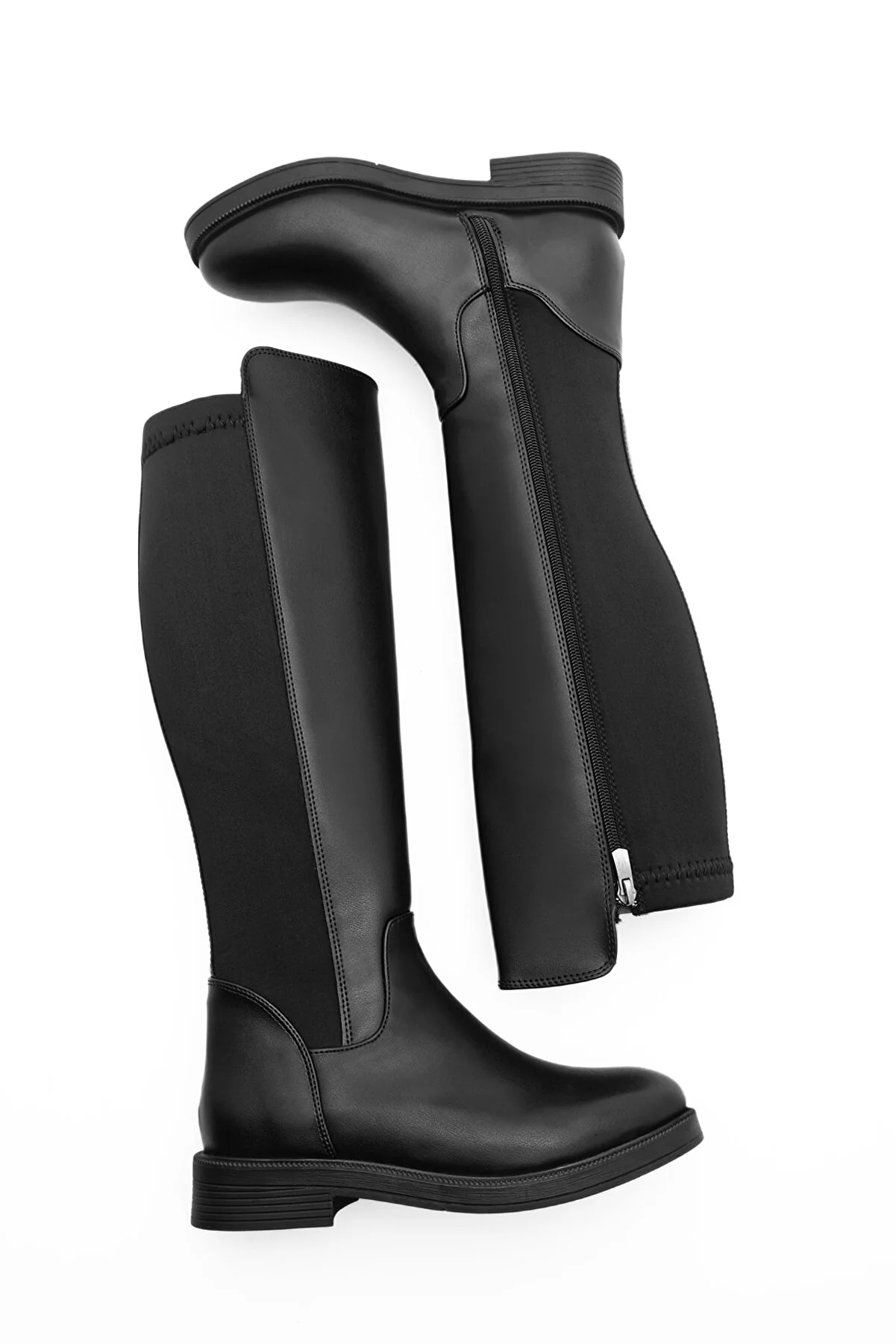 Marjin  Damen Alltagsstiefel Elastisch Stretch Kniehoch Enpar Schwarz