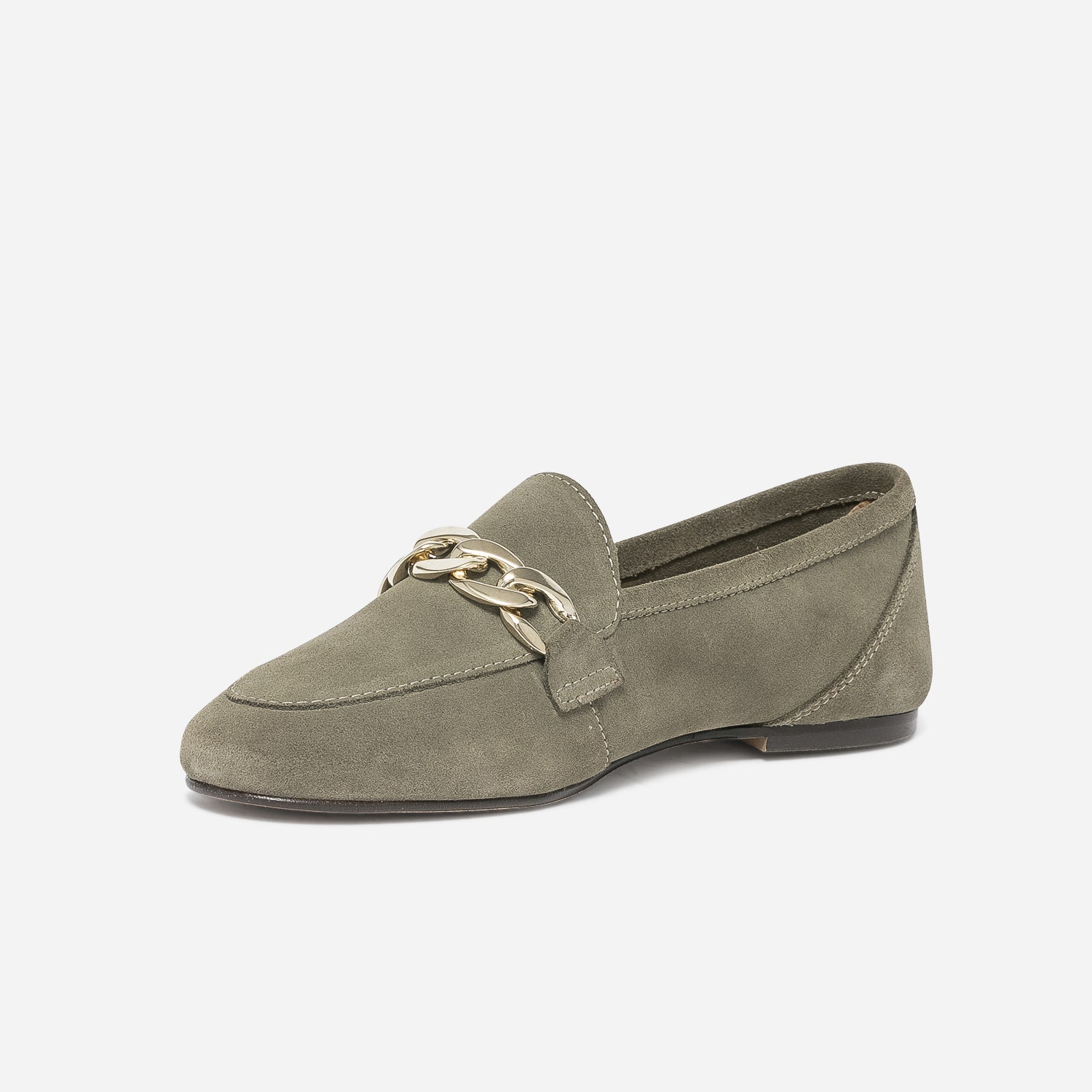 Mocassin kaki éco-conçu en cuir velours