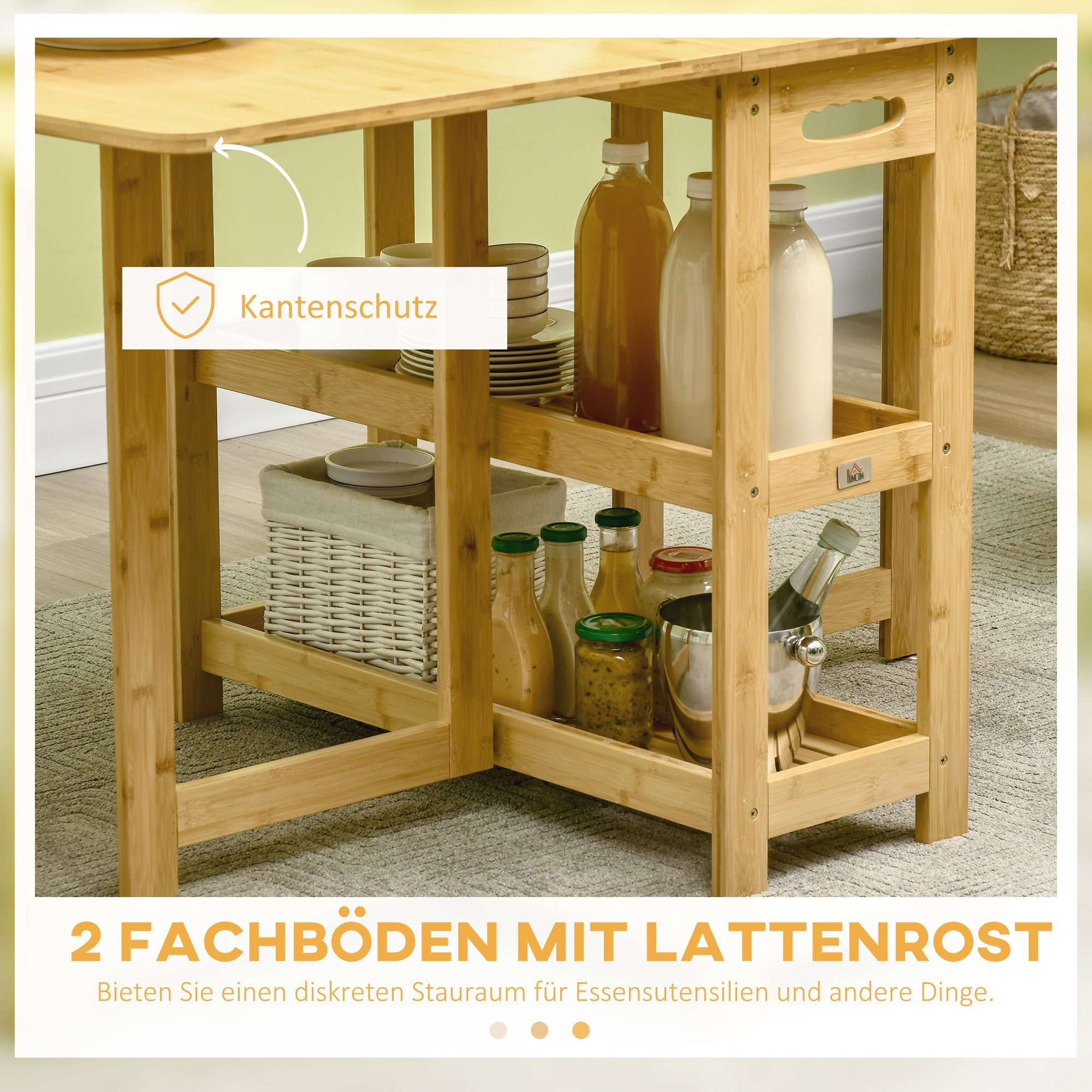 HOMCOM Klapptisch Esstisch, zwei klappbare Seiten, zwei Ablagen, 149,5 x 80 x 73,5cm (Set, 1-St., 1 x Klapptisch), Breite 80 cm