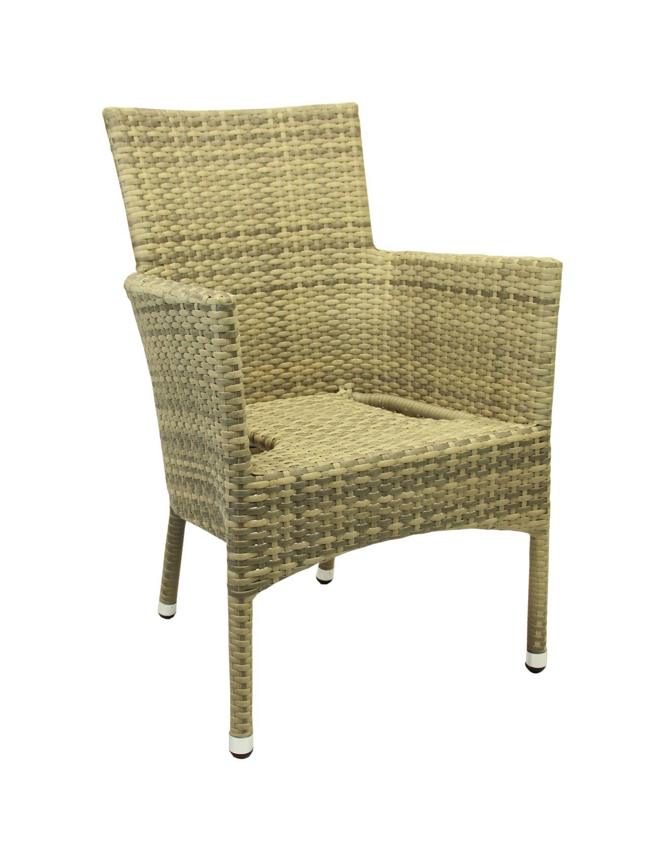 Konway Stapelstuhl MILANO (4 St), 4x KONWAY® MILANO Stapelsessel Elfenbein + Kissen Polyrattan Sessel